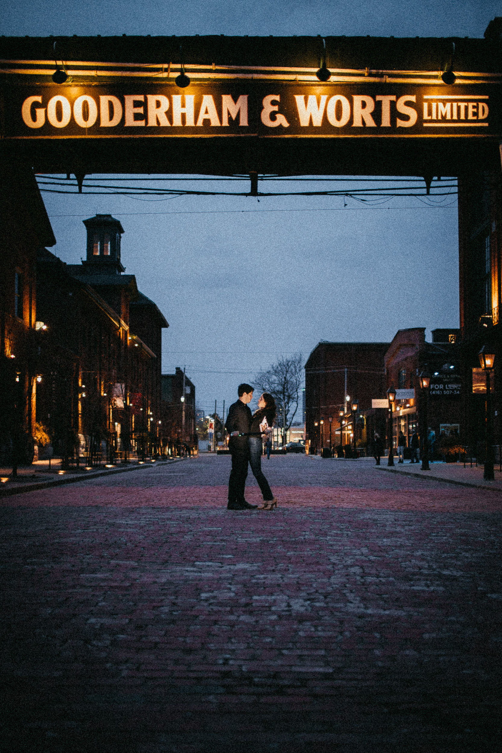 A Nighttime Engagement Shoot in Toronto’s Distillery District